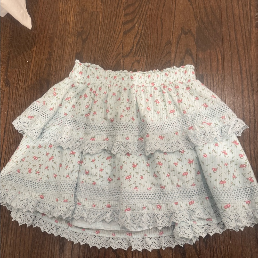 Floral Lace Trimmed Skirt - Blue and Pink